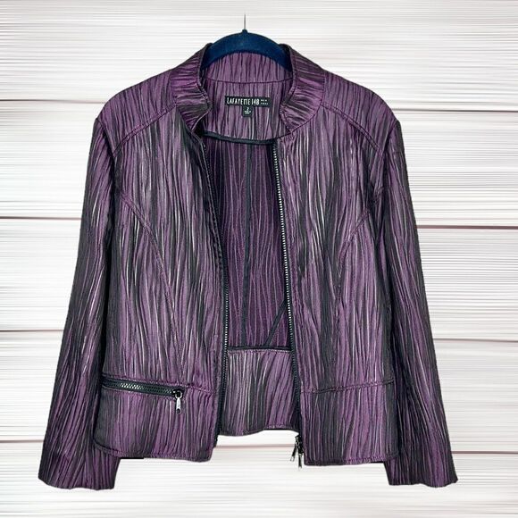 Lafayette 148 Lightweight Purple Textured Short Jacket Blazer Full Zip Front 2 - Picture 2 of 11